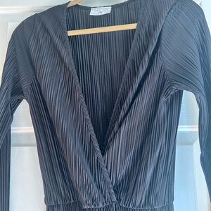 Black Pleated V-Neck Jumpsuit